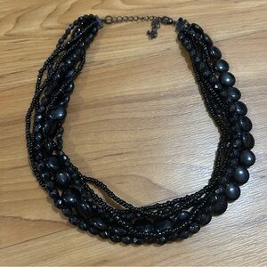 Layered Black Beaded Statement Necklace